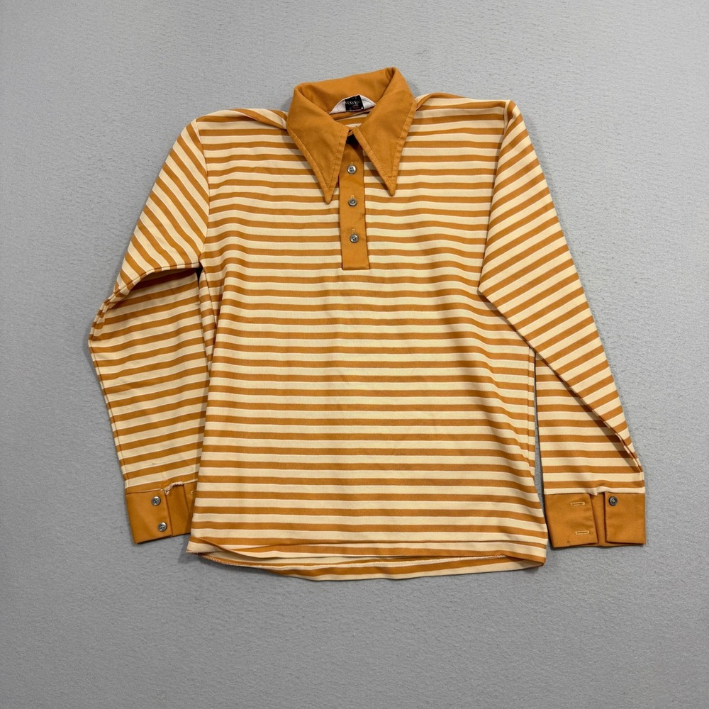Vintage Regency Shirt Mens Medium Orange Striped Long Sleeve Polo 70s Disco
